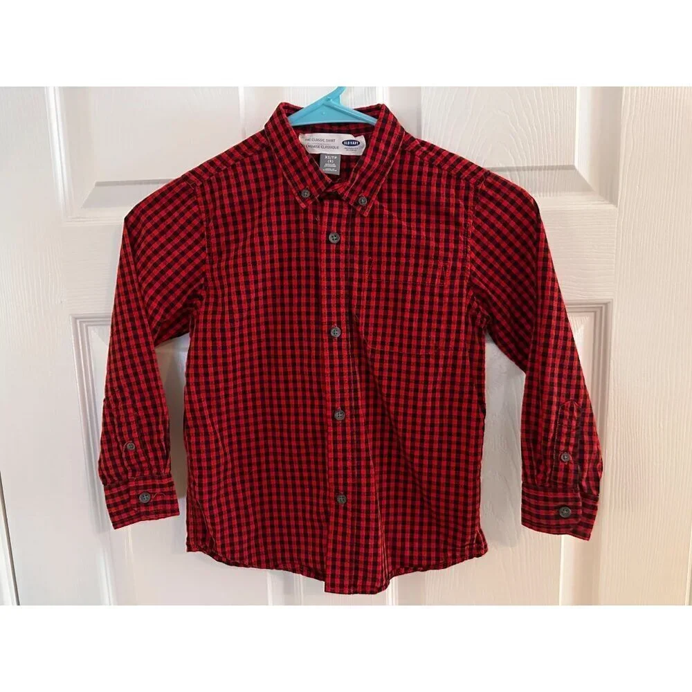 Old Navy red and black check plaid shirt youth boy XS (5)